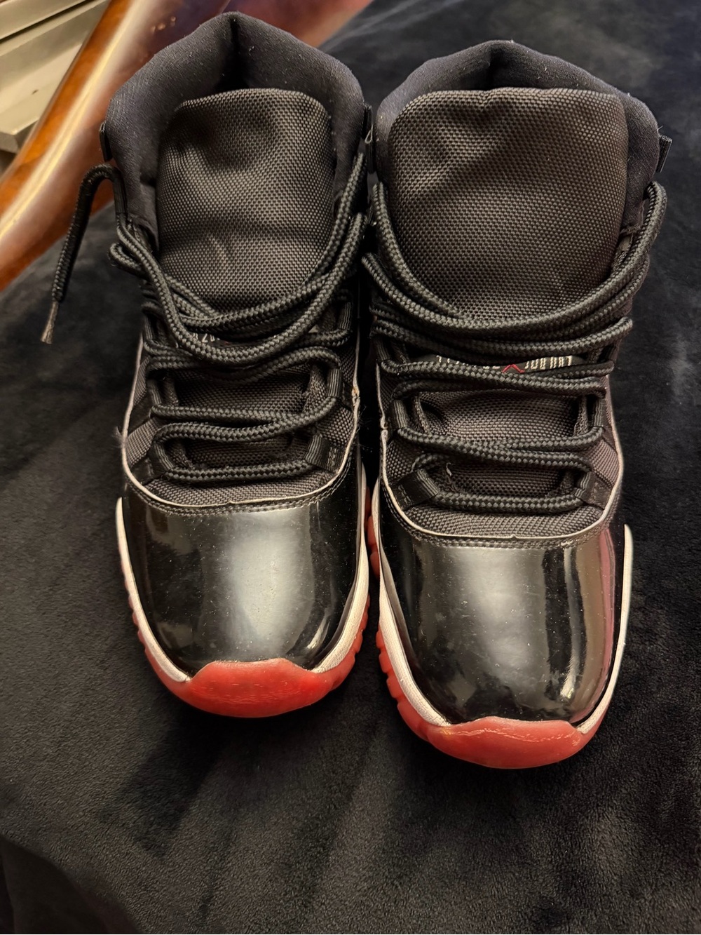 Classic Jordan 11 Bred Black and Red Patent Leather High-Top Sneakers